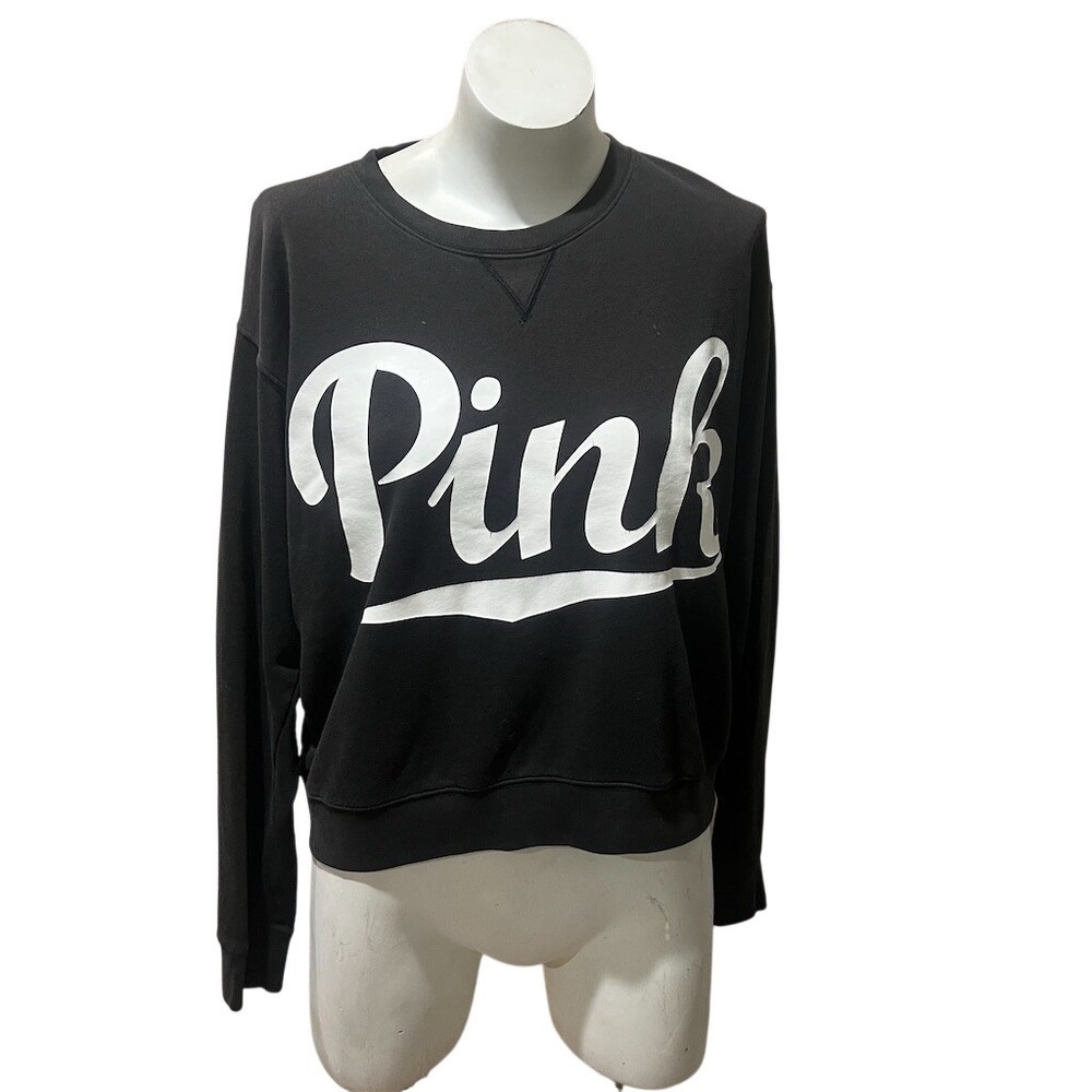 Victoria's Secret PINK Sweatshirt Womens Size M Black Crewneck Logo